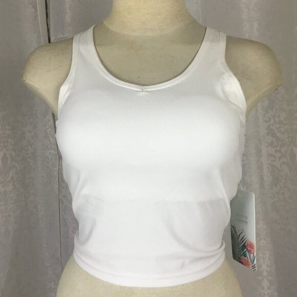 ACTIVE DOMINO Athletic Sport Bra Crop Top Racerback Padded Stretchy Off White L - Picture 1 of 7